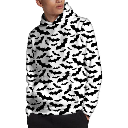 White And Black Halloween Bat Print Pullover Hoodie