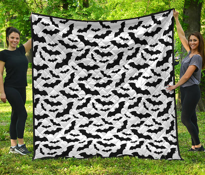 White And Black Halloween Bat Print Quilt