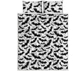 White And Black Halloween Bat Print Quilt Bed Set