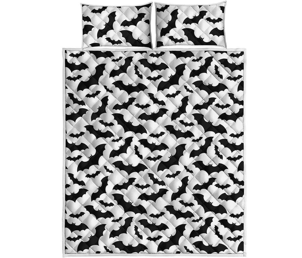 White And Black Halloween Bat Print Quilt Bed Set