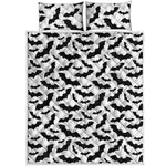 White And Black Halloween Bat Print Quilt Bed Set
