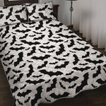 White And Black Halloween Bat Print Quilt Bed Set