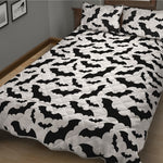 White And Black Halloween Bat Print Quilt Bed Set