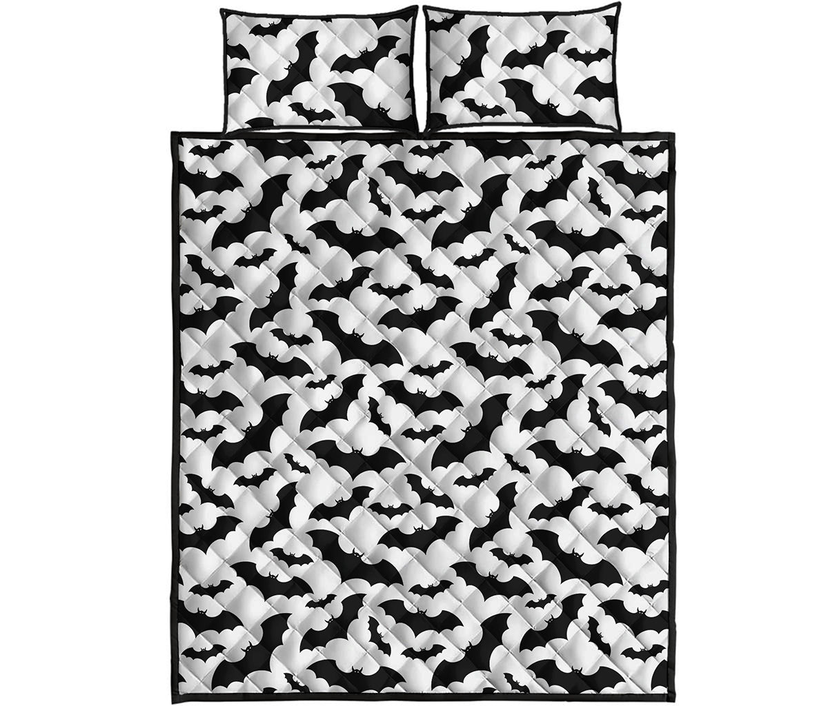 White And Black Halloween Bat Print Quilt Bed Set