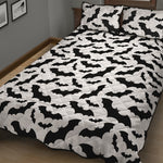 White And Black Halloween Bat Print Quilt Bed Set