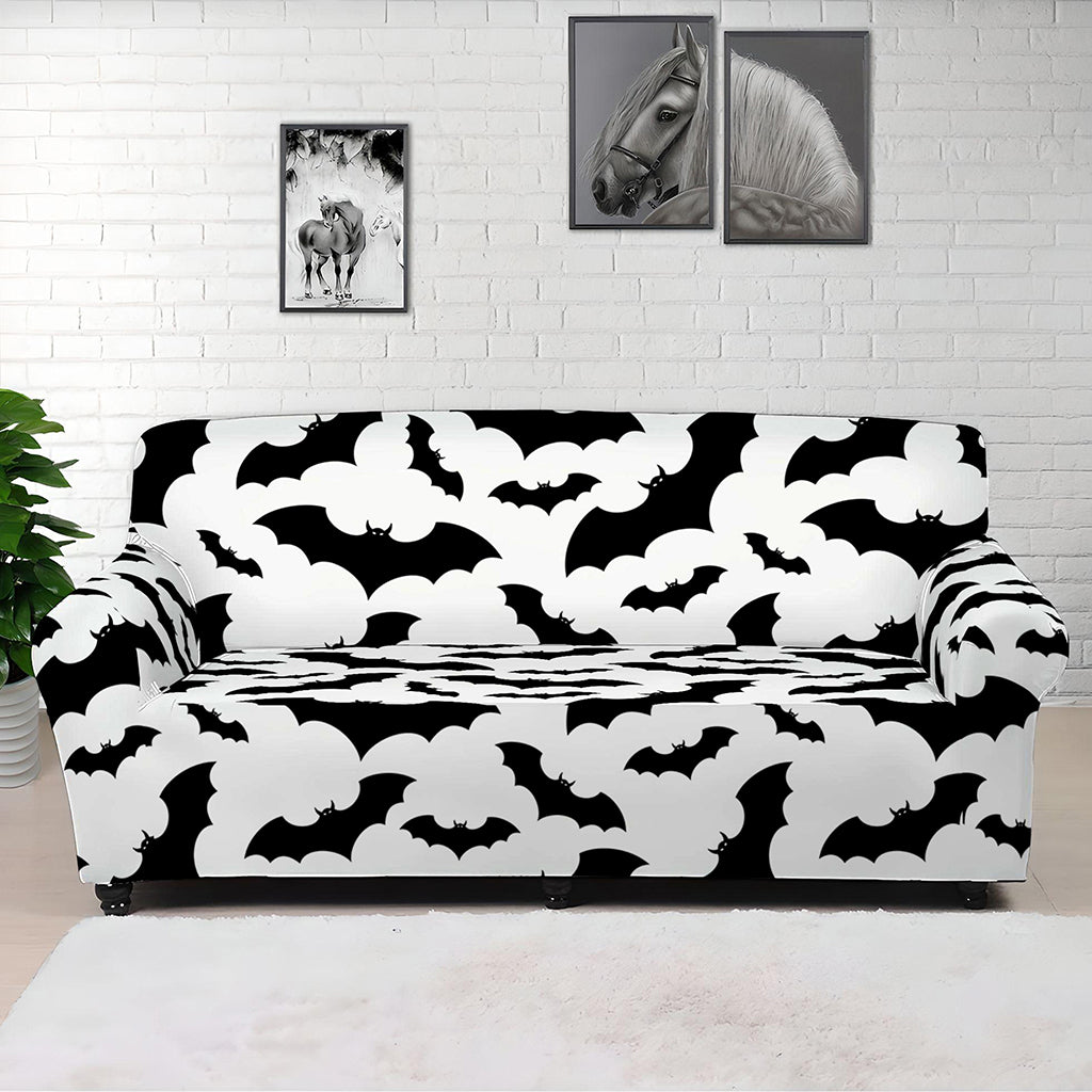 White And Black Halloween Bat Print Sofa Cover