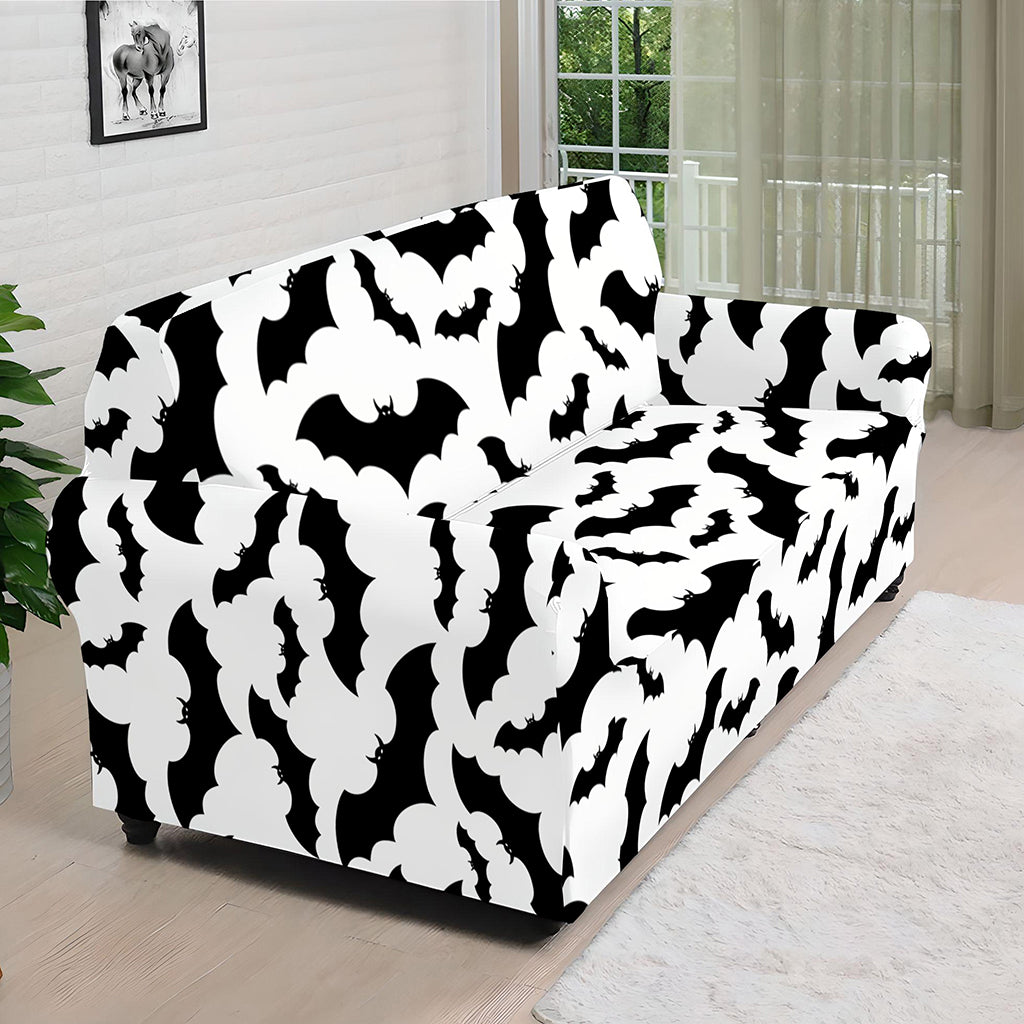 White And Black Halloween Bat Print Sofa Cover