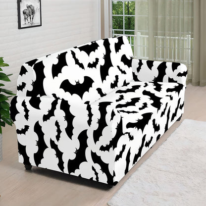 White And Black Halloween Bat Print Sofa Cover