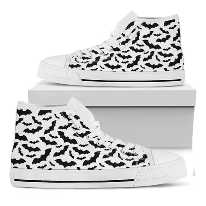 White And Black Halloween Bat Print White High Top Shoes