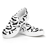 White And Black Halloween Bat Print White Slip On Shoes