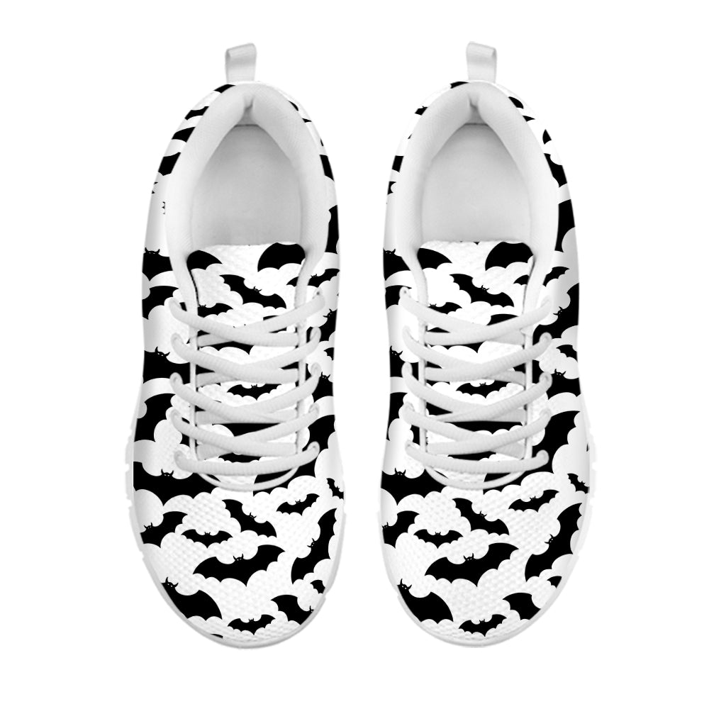 White And Black Halloween Bat Print White Sneakers