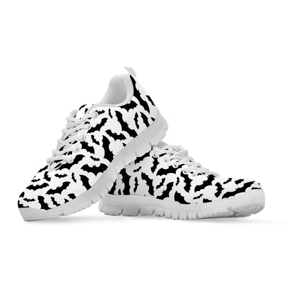 White And Black Halloween Bat Print White Sneakers