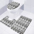 White And Black Indian Elephant Print 3 Piece Bath Mat Set