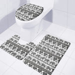 White And Black Indian Elephant Print 3 Piece Bath Mat Set