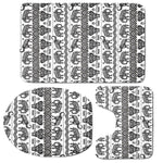 White And Black Indian Elephant Print 3 Piece Bath Mat Set