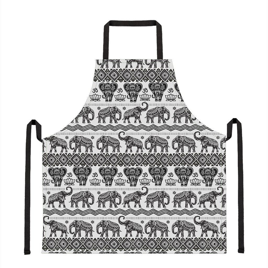 White And Black Indian Elephant Print Apron