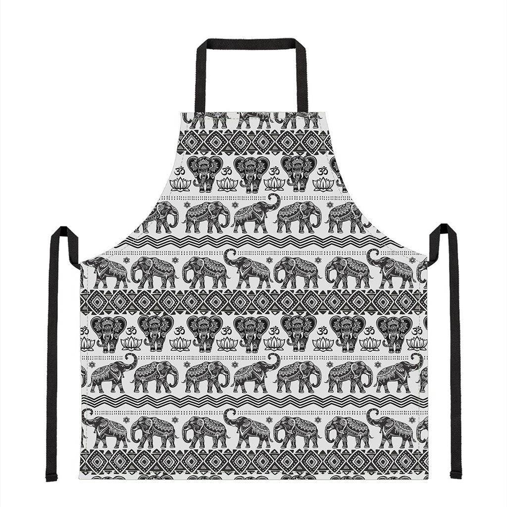 White And Black Indian Elephant Print Apron