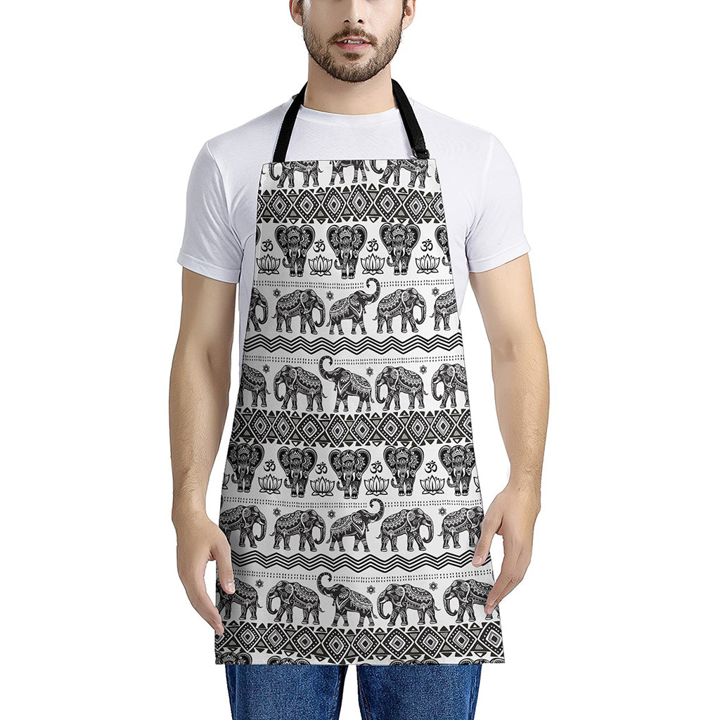 White And Black Indian Elephant Print Apron