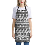 White And Black Indian Elephant Print Apron