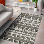White And Black Indian Elephant Print Area Rug
