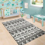 White And Black Indian Elephant Print Area Rug