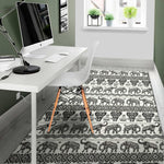 White And Black Indian Elephant Print Area Rug