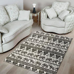 White And Black Indian Elephant Print Area Rug