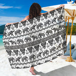 White And Black Indian Elephant Print Beach Sarong Wrap