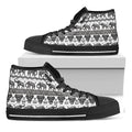 White And Black Indian Elephant Print Black High Top Sneakers