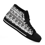 White And Black Indian Elephant Print Black High Top Shoes