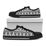 White And Black Indian Elephant Print Black Low Top Shoes