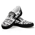 White And Black Indian Elephant Print Black Slip On Sneakers