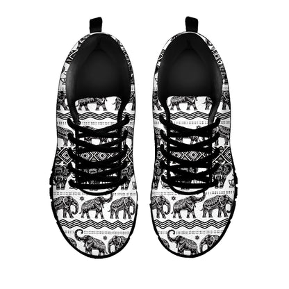 White And Black Indian Elephant Print Black Sneakers