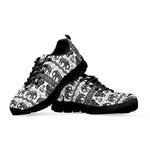 White And Black Indian Elephant Print Black Sneakers