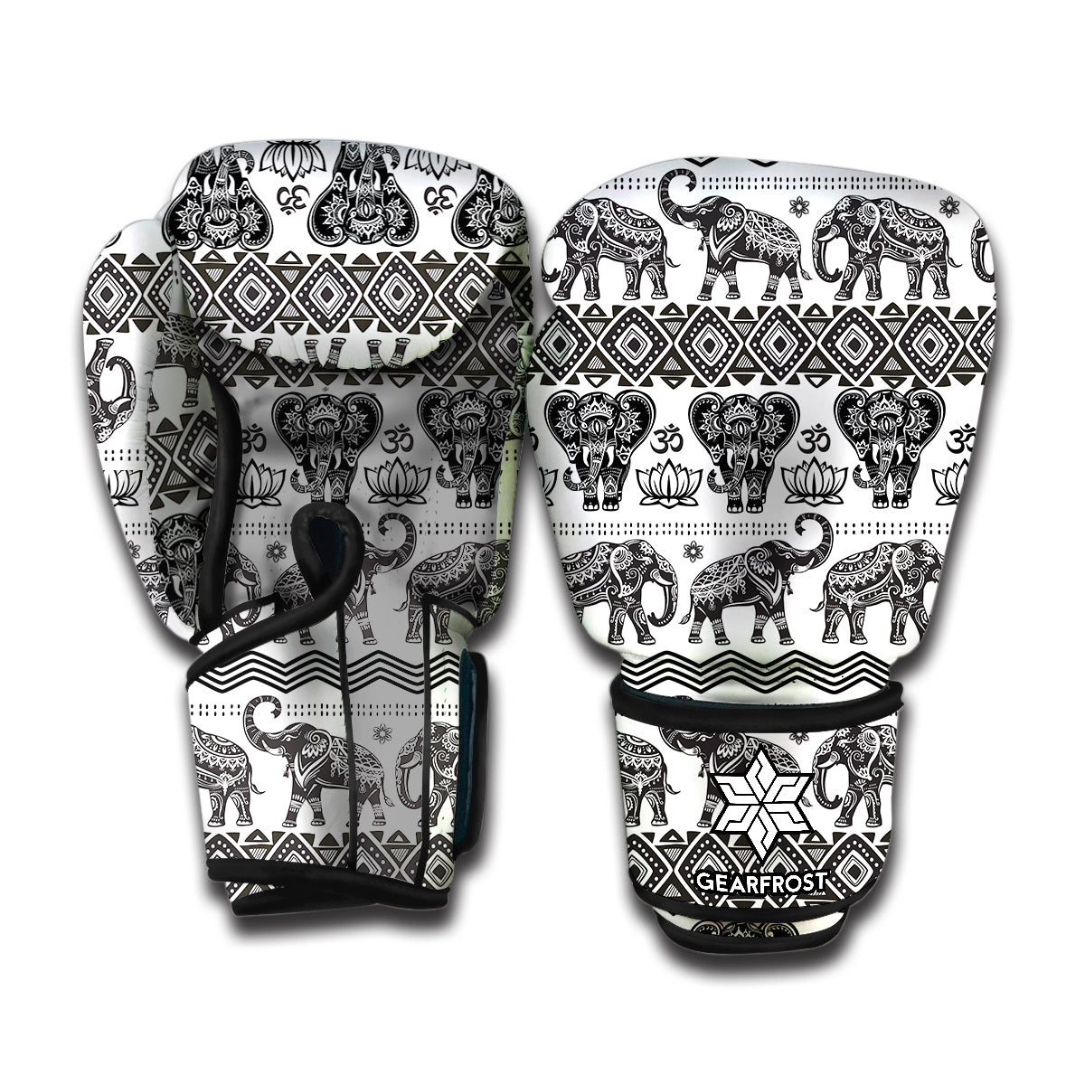 White And Black Indian Elephant Print Boxing Gloves