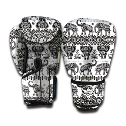 White And Black Indian Elephant Print Boxing Gloves