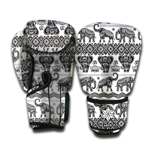 White And Black Indian Elephant Print Boxing Gloves