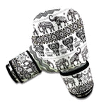 White And Black Indian Elephant Print Boxing Gloves