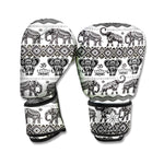 White And Black Indian Elephant Print Boxing Gloves
