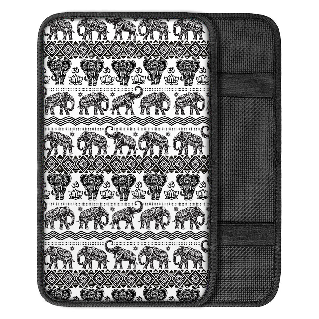 White And Black Indian Elephant Print Car Center Console Cover