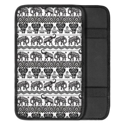 White And Black Indian Elephant Print Car Center Console Cover