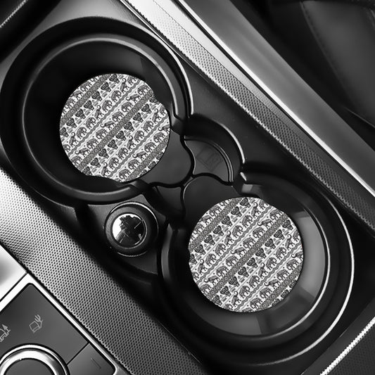 White And Black Indian Elephant Print Car Coasters