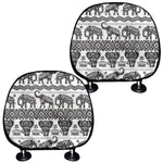 White And Black Indian Elephant Print Car Headrest Covers