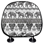 White And Black Indian Elephant Print Car Headrest Covers