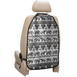 White And Black Indian Elephant Print Car Seat Organizers