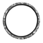 White And Black Indian Elephant Print Car Steering Wheel Cover