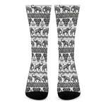 White And Black Indian Elephant Print Crew Socks