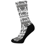 White And Black Indian Elephant Print Crew Socks