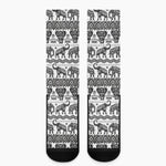 White And Black Indian Elephant Print Crew Socks