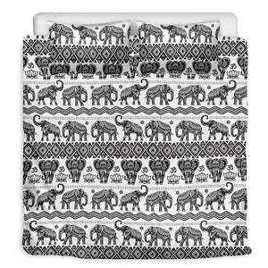 White And Black Indian Elephant Print Duvet Cover Bedding Set